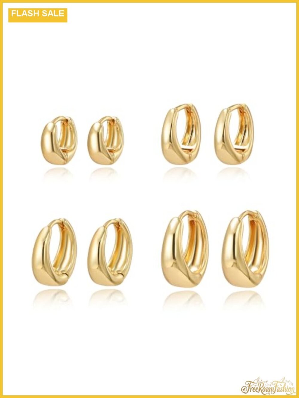 16K Gold Plated Hoop Earrings Set for Women, Hypoallergenic, Non Tarnish,